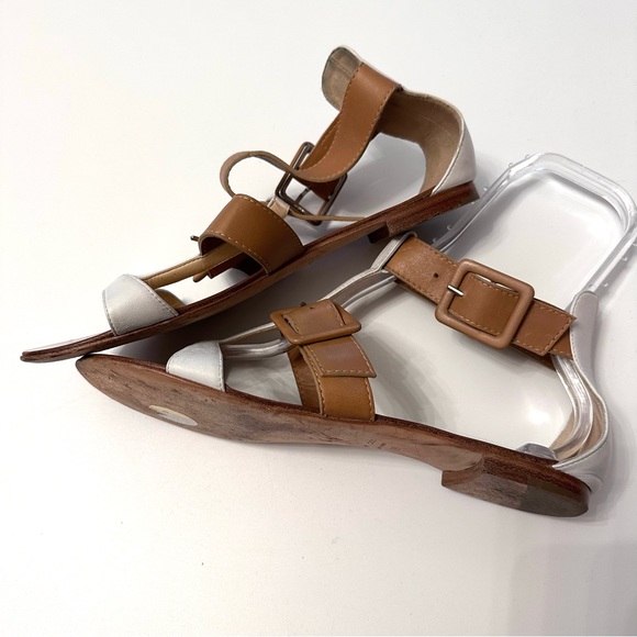 Giuseppe Zanotti 2 Tone Strappy Gladiator Flat Sandal Tan White 39 - Picture 3 of 8